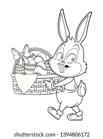 Cute easter bunny celebration with egg basket black and white