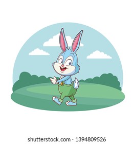 Cute easter bunny celebration  nature background round frame