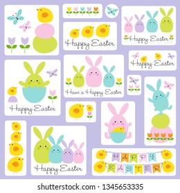 cute easter bunny and chick graphics