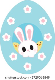 Conejo de Pascua lindo y pollitos en un huevo decorado