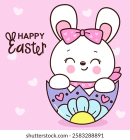 Cute easter bunny clipart in easter egg flower theme. Kawaii animals rabbit egg hunting (whimsical characters). Pet farm Spring activities holiday. Make a wish for baby t shirt fairy tale book.