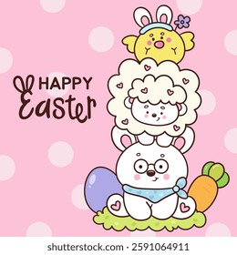 Cute easter bunny clipart sheep and chick. Kawaii animals rabbit egg hunting (whimsical characters). Pet farm Spring activities holiday. Make a wish for baby t shirt fairy tale book, celebration party