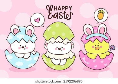 Cute easter bunny clipart sheep and chick in eggs. Kawaii animals rabbit egg hunting (whimsical characters). Pet farm Spring activities holiday. Make a wish for baby t shirt fairy tale book.