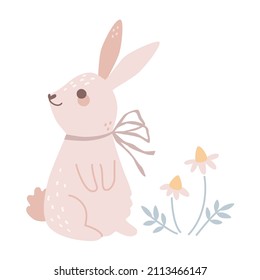 Cute Easter bunny clipart. Spring vector illustration.