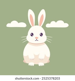 Cute Easter bunny with  clouds White bunny character for kids greeting cards, invitations, poster. Vector illustration Isolated
