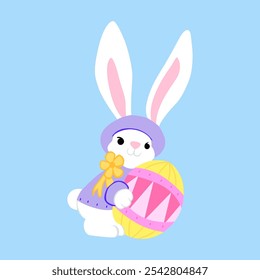 Cute Easter Bunny with Colorful Egg Illustration.