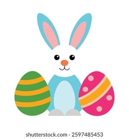 Cute Easter Bunny with Colorful Eggs - Festive Holiday Illustration