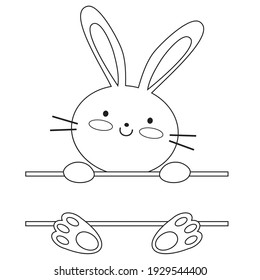 Cute Easter bunny coloring monogram vector cartoon illustration