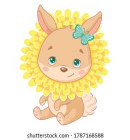 Cute Easter Bunny in dandelion. Cartoon vector illustration