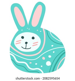 Cute, Easter bunny decorated with patterns, flat style hare. Vector illustration