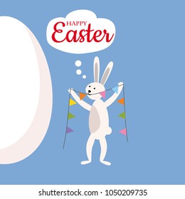 Cute easter bunny with decorations, happy easter, vector, illustration, isolated