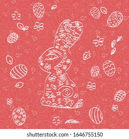 Cute easter bunny with doodle decorative. Hand drawing for your design. Vector.