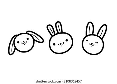 Cute Easter bunny. Doodle hand drawn rabbit head. Kawaii animal face. Stock vector black and white coloring illustration.