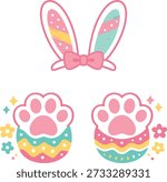 Cute Easter Bunny Ears And Paw Prints Illustration