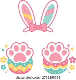 Lindo Conejo De Pascua Orejas Y Pata Impresiones Ilustración