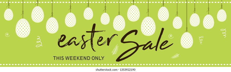 Cute Easter Bunny Ears with stylish text on decorative background with ribbon for the celebration of Christian Festival "Happy Easter".