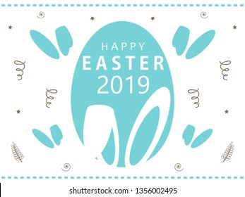 Cute Easter Bunny Ears with stylish text on decorative background with ribbon for the celebration of Christian Festival "Happy Easter".