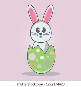 Cute easter bunny in easter egg with beautiful background