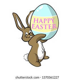 Cute Easter Bunny with Egg Cartoon Color Brown - Vector
