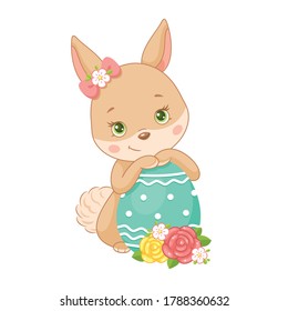 Cute Easter Bunny with egg. Cartoon vector illustration
