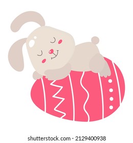 Cute Easter bunny  with egg. Cartoon vector illustration. Happy easter card. Ideal for invitation, poster, greeting card, sticker, print. 