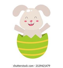 Cute Easter bunny  with egg. Cartoon vector illustration. Happy easter card. Ideal for invitation, poster, greeting card, sticker, print. 