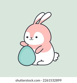 Cute Easter bunny with easter egg. Children illustration.