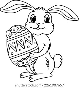Cute Easter Bunny with Egg for Coloring Page. Easter Vector Illustration Bunny with Egg
