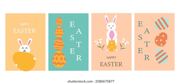 Cute easter bunny and egg greeting cards with colorful designs.