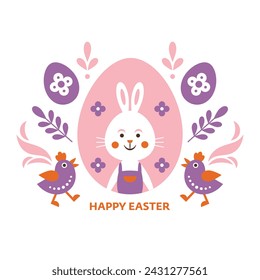 Cute Easter bunny and easter egg. Happy Easter card design, Easter egg card 