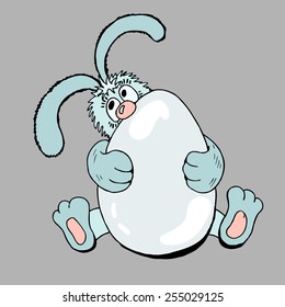  Cute easter bunny with easter egg. Happy easter template.