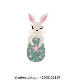 Cute easter bunny with egg. Isolated, in vector technique. Create pattern, banner, fabric