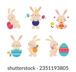 Cute Easter Bunny with Egg Vector Illustration Set
