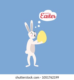 Cute easter bunny with egg, vector cartoon style, illustration, isolated