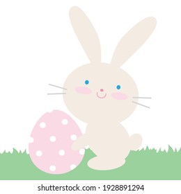Cute Easter bunny with egg vector cartoon illustration