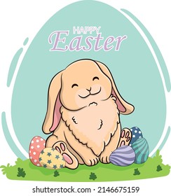 cute Easter bunny with Easter eggs 