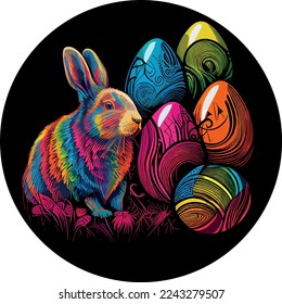 A cute easter bunny with eggs