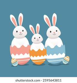 Cute Easter Bunny with Eggs Art Illustration
