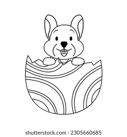 Cute easter bunny and eggs. Cartoon vector illustration. Suitable for coloring book.