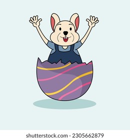 Cute easter bunny and eggs. Cartoon vector illustration. Suitable for easter greeting card or elements. 