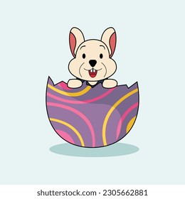 Cute easter bunny and eggs. Cartoon vector illustration. Suitable for easter greeting card or elements. 