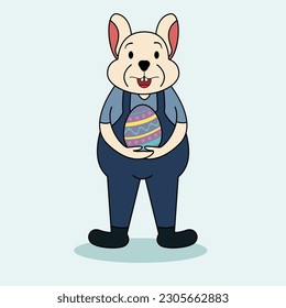 Cute easter bunny and eggs. Cartoon vector illustration. Suitable for easter greeting card or elements. 