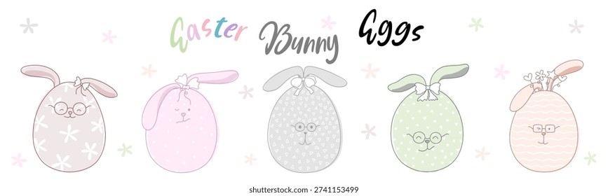 Cute Easter Bunny Eggs, designed in pastel colors, perfect for Easter-themed decorations, card designs, digital prints, stickers, scrapbooks, paper patterns, craft, fabric patterns and more.