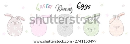 Cute Easter Bunny Eggs, designed in pastel colors, perfect for Easter-themed decorations, card designs, digital prints, stickers, scrapbooks, paper patterns, craft, fabric patterns and more.