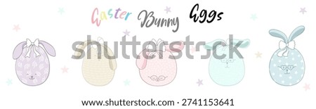 Cute Easter Bunny Eggs, designed in pastel colors, perfect for Easter-themed decorations, card designs, digital prints, stickers, scrapbooks, paper patterns, craft, fabric patterns and more.