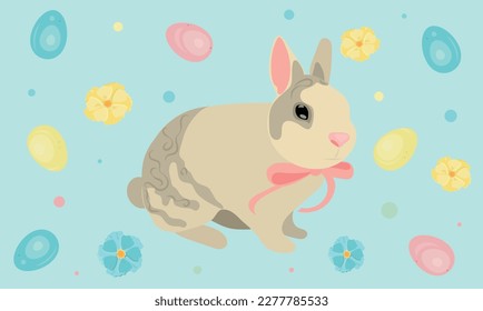 bonito conejo de Pascua con huevos y flores
