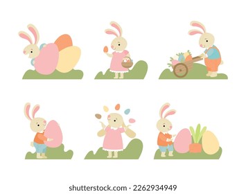Cute Ostersonne mit Eiern im Garten Vektor Set