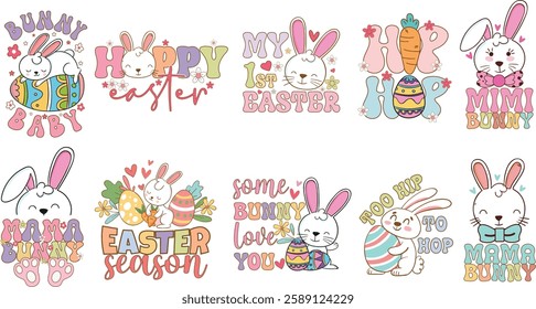 Cute Easter Bunny and Eggs T Shirt Design Bundle Funny Easter Designs