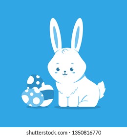 Cute Easter bunny with eggs. Vector cartoon rabbit character isolated on background.