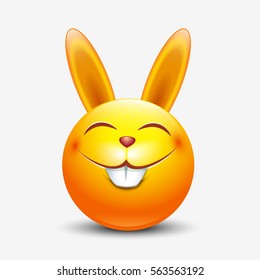 Cute Easter bunny emoticon, emoji - vector illustration